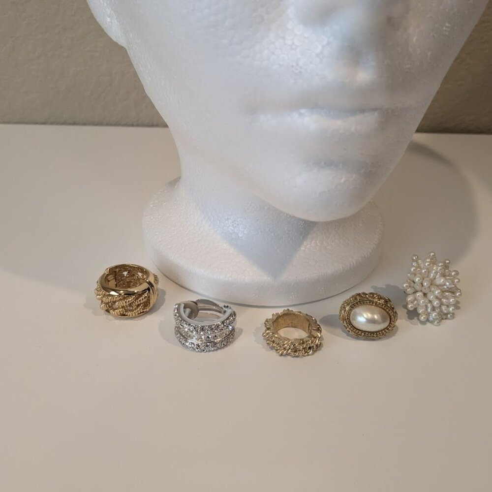 Lot of 5 earring pairs, elegant bridal vintage earrings, costume jewelry
